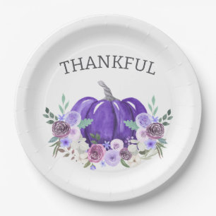 Assiettes En Carton Floral Citrouille d'aquarelle violet