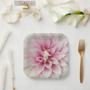 Assiettes En Carton Floral Dahlia rose et blanc
