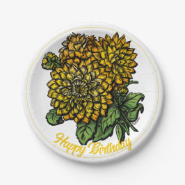 Assiettes En Carton Floral Dahlias Jaune