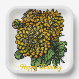 Assiettes En Carton Floral Dahlias Jaune