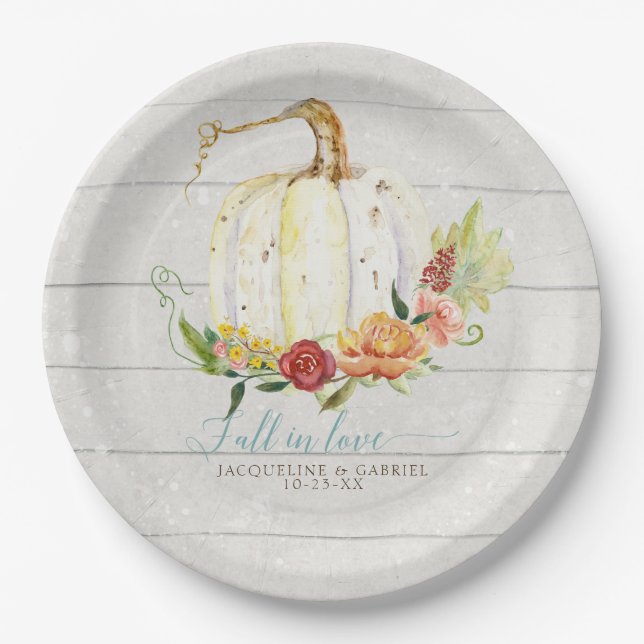 Assiettes En Carton Floral de Blush blanc Citrouille blanc Mariage de  (Devant)