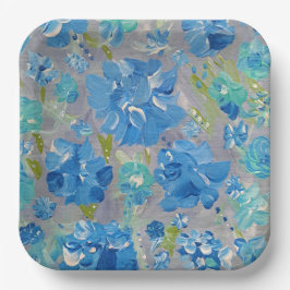 Assiettes En Carton Floral de la fête bleue, plaque de papier Carré de