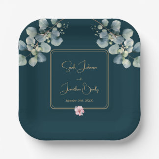 Assiettes En Carton Floral Elegant Eucalyptus Foliage Mariage