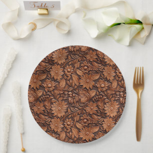 Assiettes En Carton Floral en cuir Brown Faux