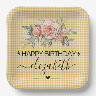 Assiettes En Carton Floral En vichy Joyeux Plaques de papier d'anniver