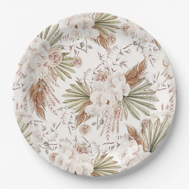 Assiettes En Carton Floral et plumes de Bohème (Devant)