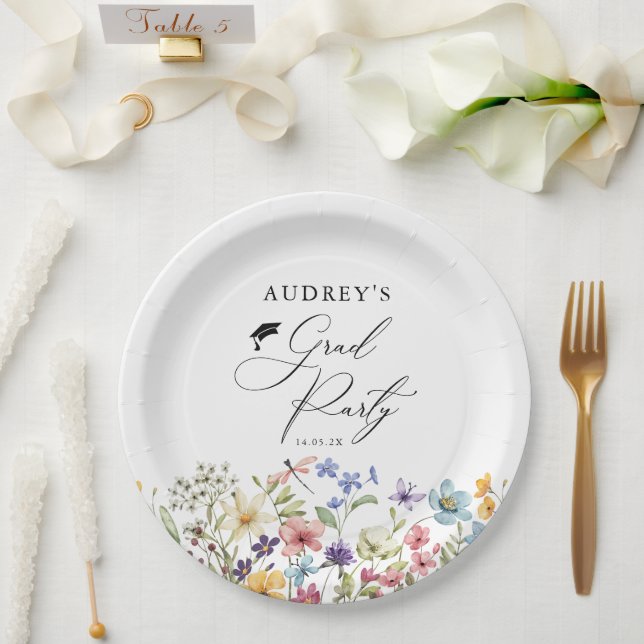 Assiettes En Carton Floral Fleur sauvage moderne Grad Party (Mariage)