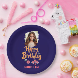 Assiettes En Carton Floral Flowers Happy Birthday Handlettering Photo 