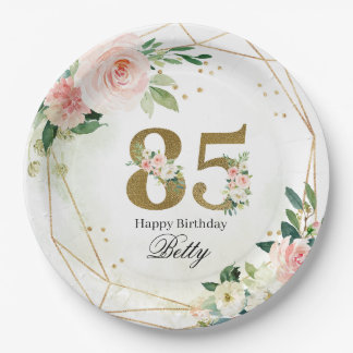 Assiettes En Carton Floral & Gold Personalized 85th Custom