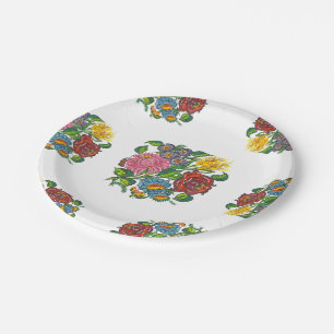 Assiettes En Carton Floral hongrois - motifs kalocsai