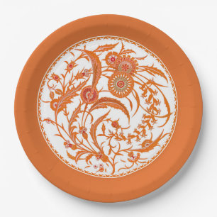 Assiettes En Carton Floral Jacobean chinois antique - Mandarin Orange