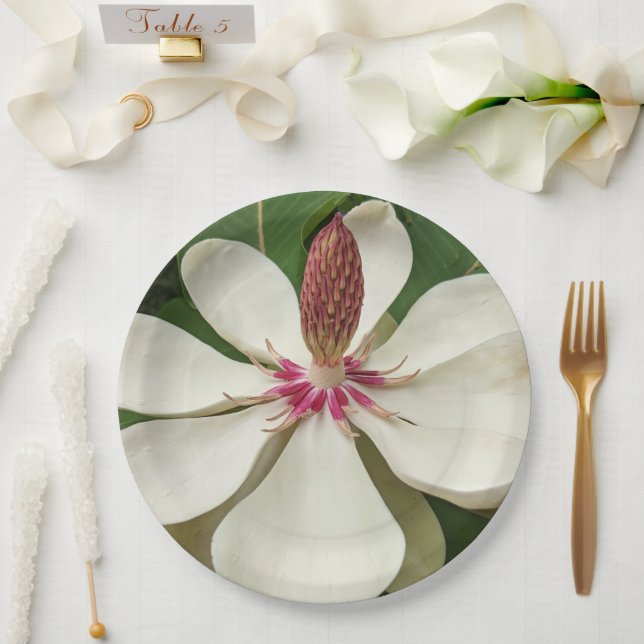 Assiettes En Carton Floral japonais de fleurs de Magnolia (Mariage)