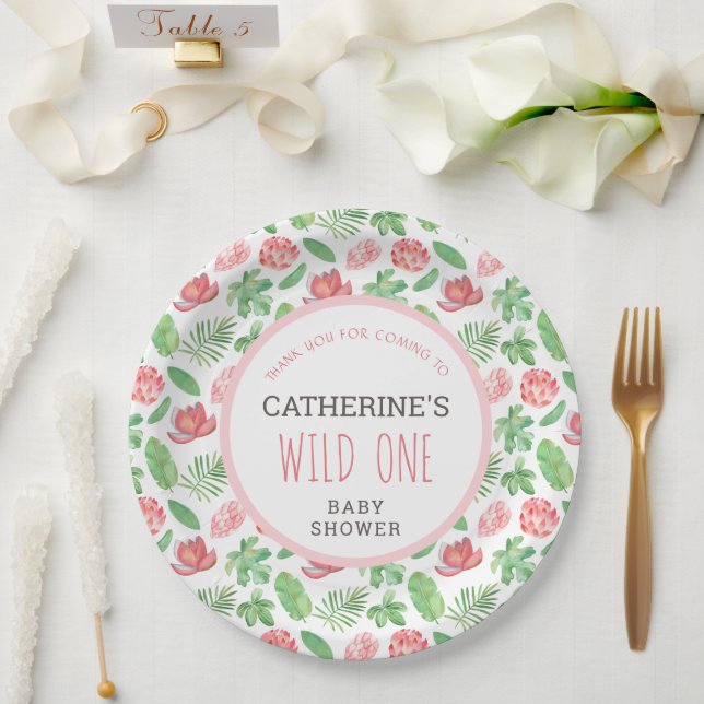 Assiettes En Carton Floral Jungle Safari Baby shower Merci (Mariage)
