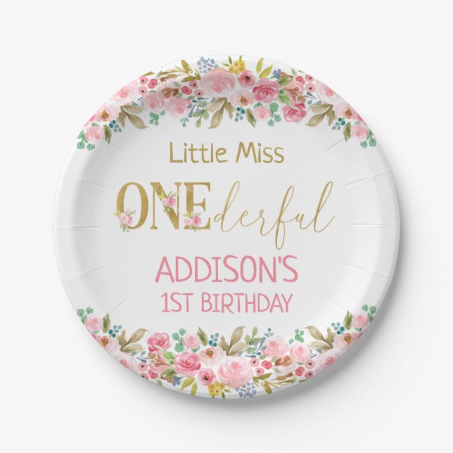 Assiettes En Carton Floral Little Miss Onederday Premier anniversaire  (Devant)