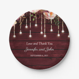 Assiettes En Carton Floral Maroon en bois Mariage rustique