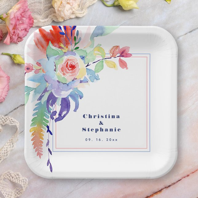 Assiettes En Carton Floral moderne couleur Mariage LGBTQ (Créateur téléchargé)