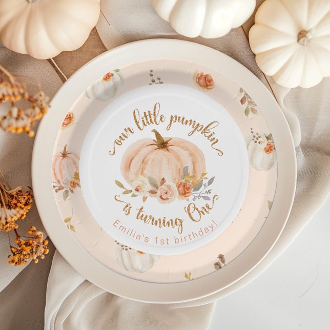 Assiettes En Carton Floral orange Automne petit citrouille anniversair (Créateur téléchargé)