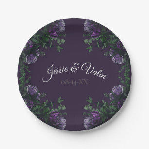 Assiettes En Carton Floral pourpre foncé élégant mariage gothique