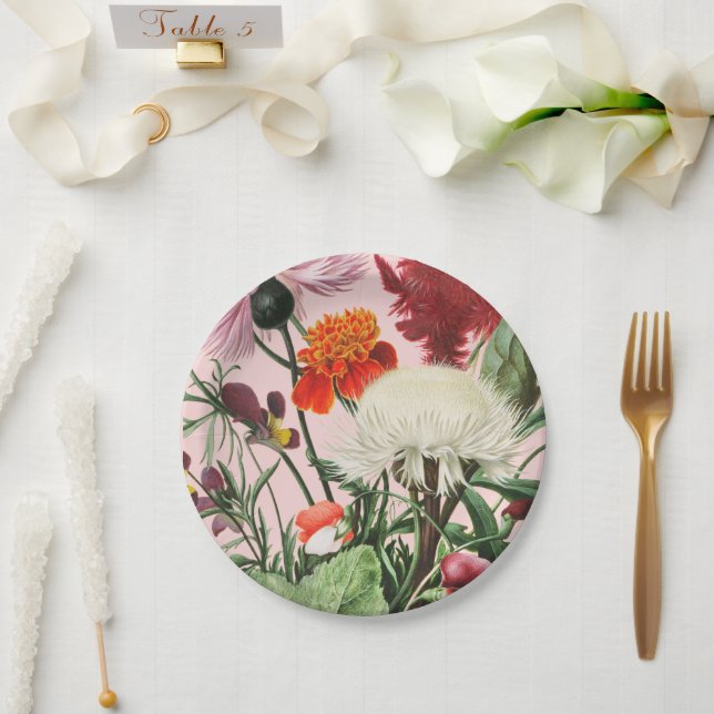 Assiettes En Carton Floral rose (Mariage)