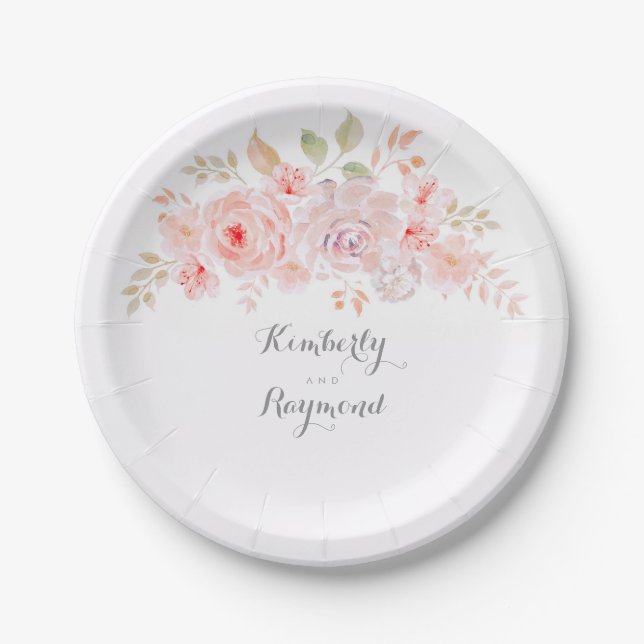 Assiettes En Carton Floral rose blanc (Devant)
