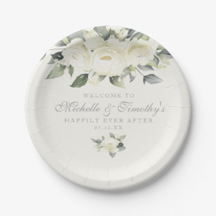 Assiettes En Carton Floral Rose blanche