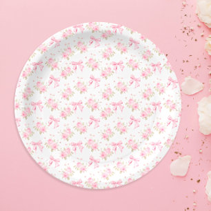 Assiettes En Carton Floral rose Bow Love Shack Baby shower