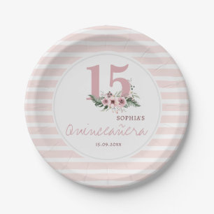 Assiettes En Carton Floral rose & Eucalyptus Quinceanera 15e anniversa