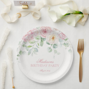 Assiettes En Carton Floral rose Hydrangea Botanique Fleurit Anniversai
