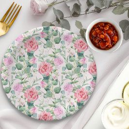Assiettes En Carton Floral Rose Roses Élégante Tea Party