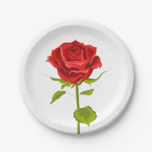 Assiettes En Carton Floral Rouge Rose Flower Love - Mariage
