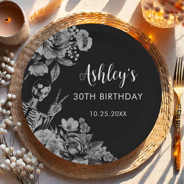 Assiettes En Carton Floral Skull RIP Twenties 30th Birthday Party (Créateur téléchargé)