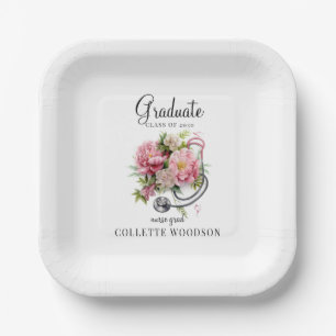Assiettes En Carton Floral Stethoscope Nurse Grad Class 20XX