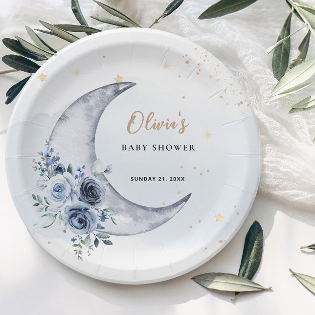 Assiettes En Carton Floral Sur Le Baby shower Lune (Créateur téléchargé)