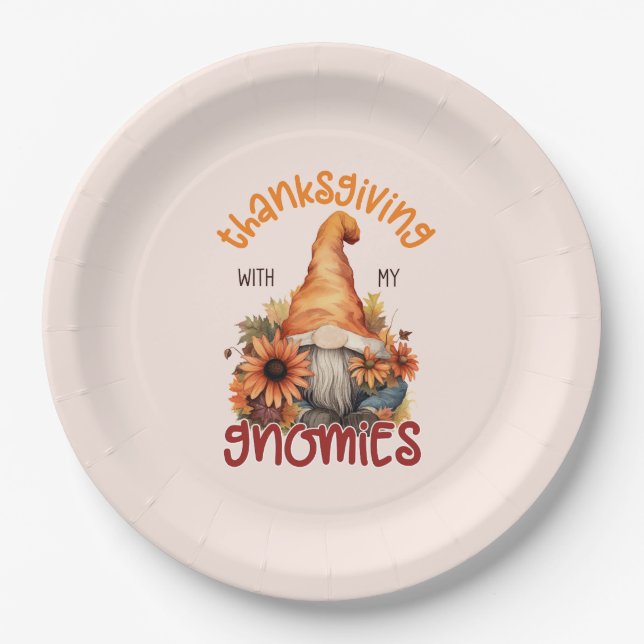 Assiettes En Carton Floral Thanksgiving avec mes Gnomies (Devant)