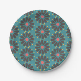 Assiettes En Carton Floral - turquoise