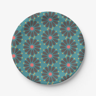 Assiettes En Carton Floral - turquoise
