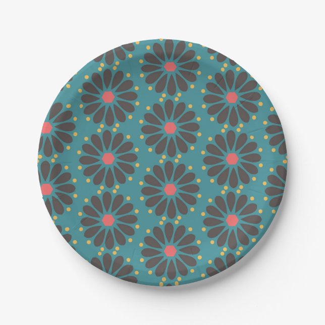 Assiettes En Carton Floral - turquoise (Devant)
