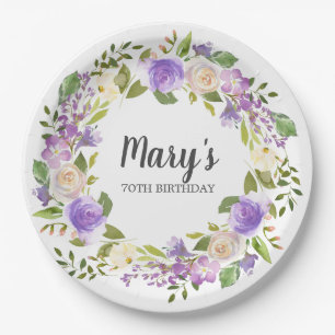 Assiettes En Carton Floral violet rustique 70e anniversaire