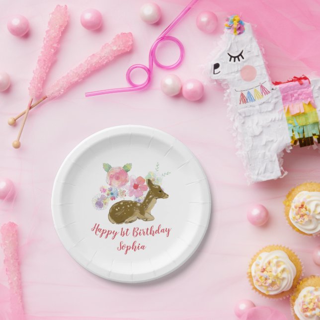 Assiettes En Carton Floral Woodland Girl's 1st Birthday (Fête)