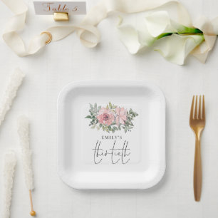 Assiettes En Carton Florales rose vif moderne 30e anniversaire