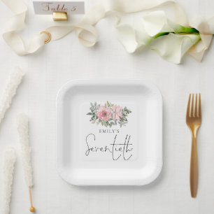 Assiettes En Carton Florales rose vif moderne 70e anniversaire