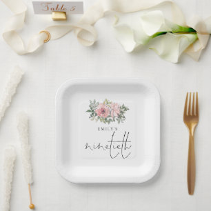 Assiettes En Carton Florales rose vif moderne 90e anniversaire