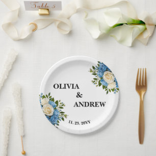 Assiettes En Carton Flore bleu et blanc sur mesure