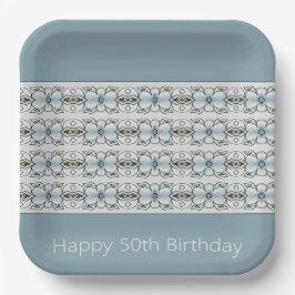 Assiettes En Carton Flore bleu gris
