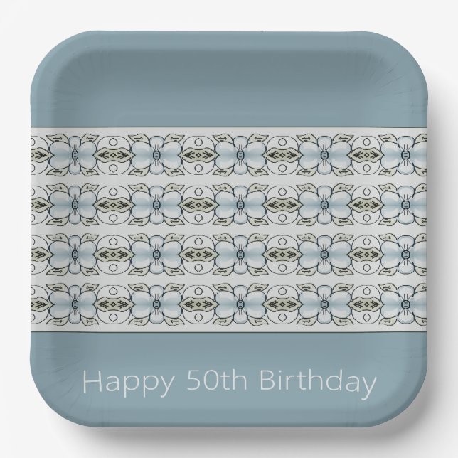 Assiettes En Carton Flore bleu gris (Recto)