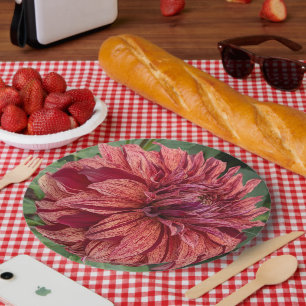 Assiettes En Carton Flore de Dahlia Variée Rouge