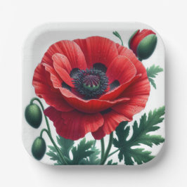 Assiettes En Carton Flore de pavot rouge