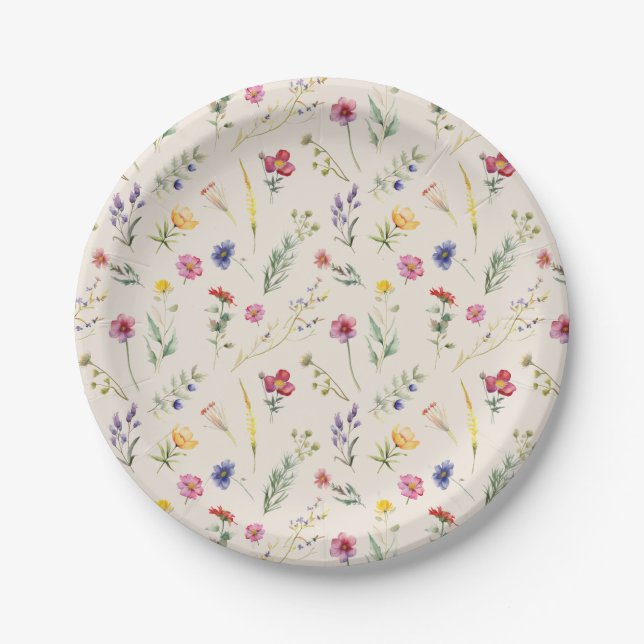 Assiettes En Carton Flore de printemps Fleur sauvage beige (Devant)