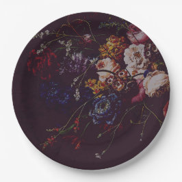 Assiettes En Carton Flore foncé élégant bordeaux Moody