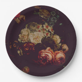 Assiettes En Carton Flore foncé élégant bordeaux Moody